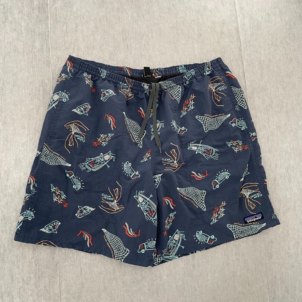 Patagonia Baggies Shorts Adult Large Blue Clean Oceans Fish Swim Trunks Beach L